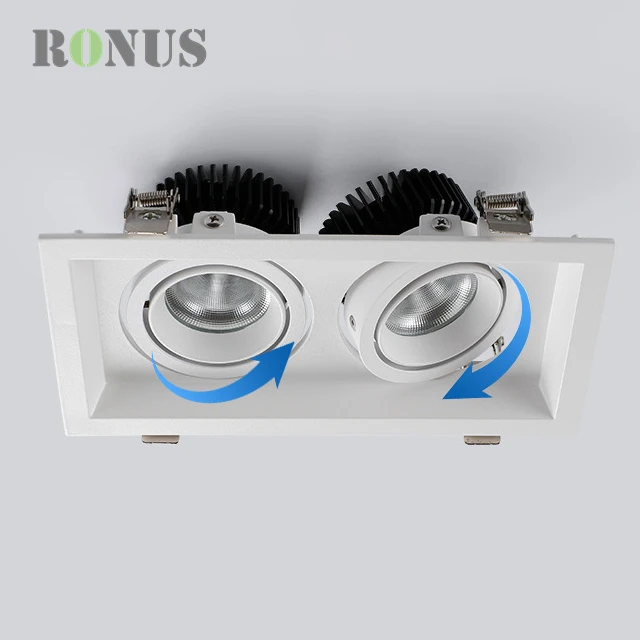 Rectangular Recessed LED COB 7W*2 Ceiling Double Head Adjustable Indoor Hotel Downlight Grille Light