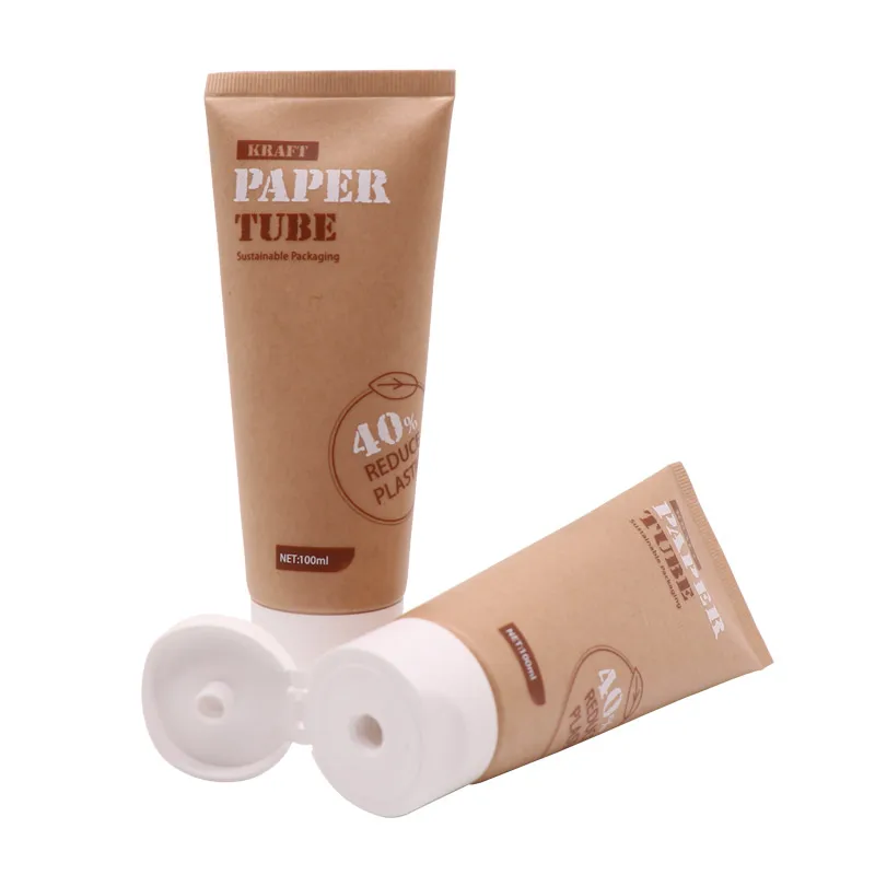 Eco-friendly Waterproof Kraft Paper Soft Tube Empty Facial Cleanser Gel Packaging Container Squeeze Cosmetic Tube
