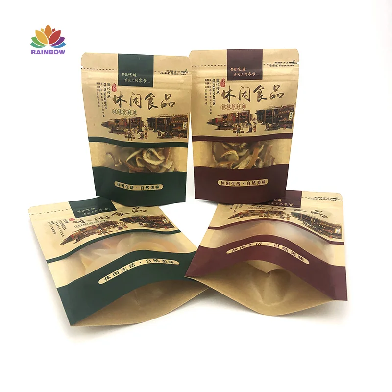 One Side Clear Transparent Kraft Paper Ziplock Stand Up Paper Pouch With Zipper Wholesale Price