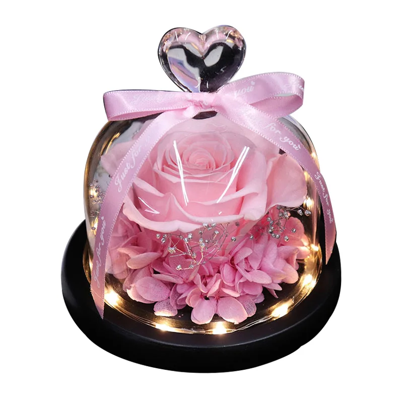 B-92 handmade anniversary gift Immortal eternal rose heart shape glass dome cover forever preserved roses home decor gifts set