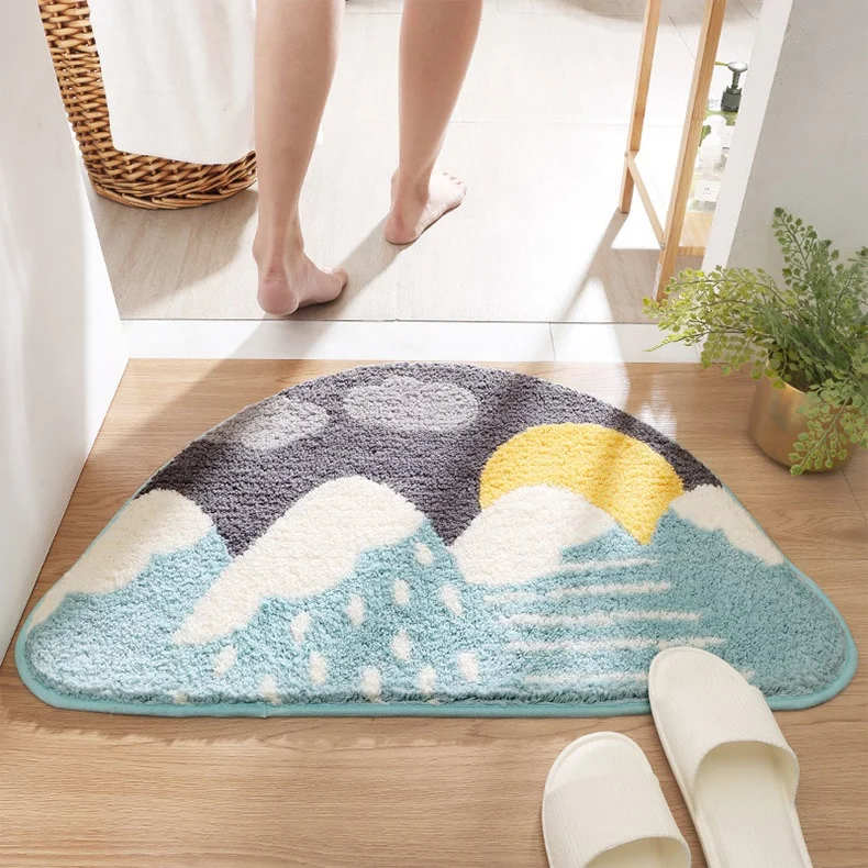 Custom Semi Circle Soft Microfiber Machine Washable TPE Bathroom Floor Rugs 3D Bath Mats