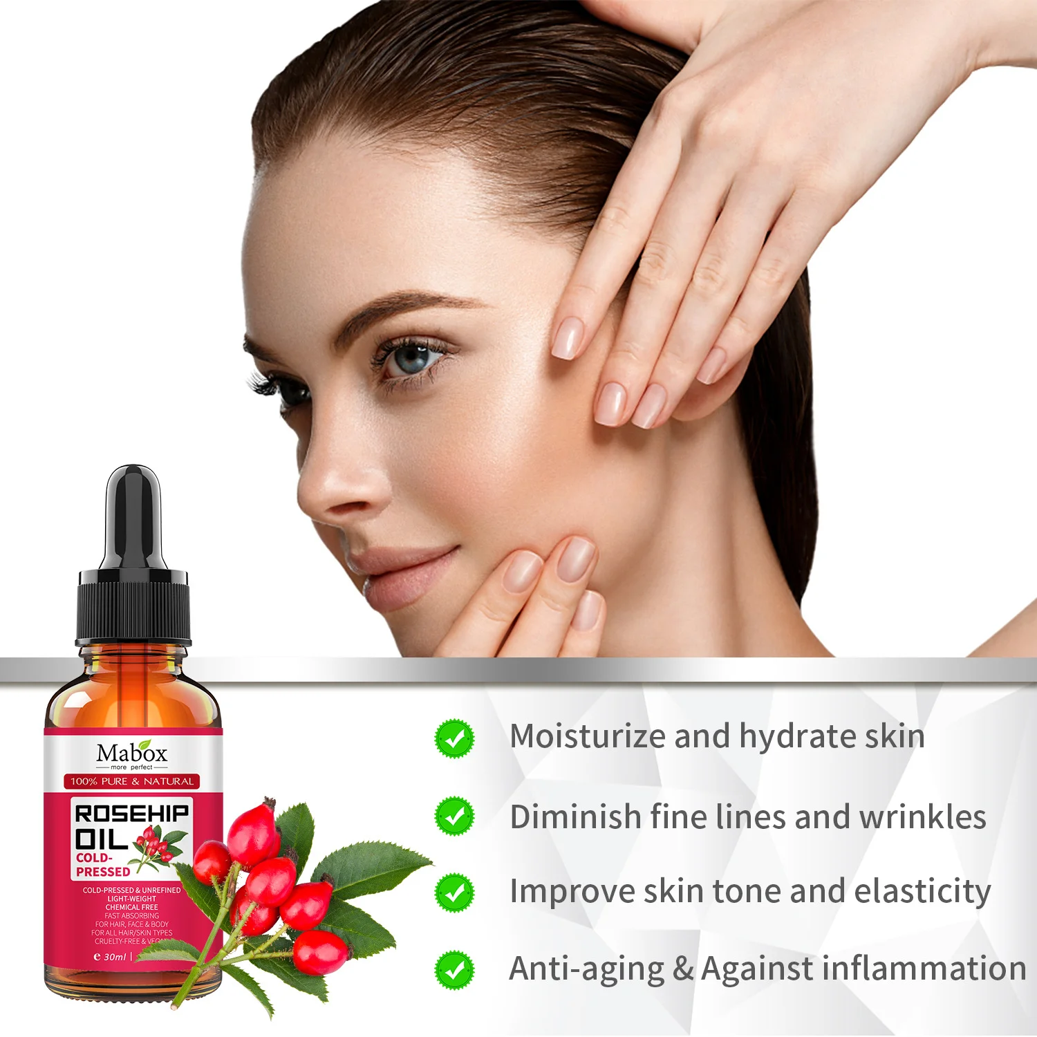 Certified Private Label Pure Rosehip Oil Organic Cold Pressed Anti Stretch Mark Body Essential Oil for Face Body Care