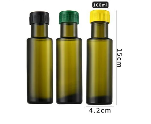 In Stock Round Green Amber 100ml Edible Oil Glass Bottle Marasca Cooking Olive Oil Bottle With Cap