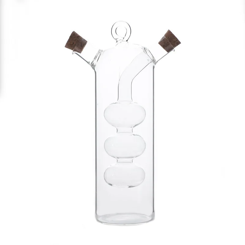 56H Wholesale Oil and Vinegar Dispenser 2 in 1 Glass Cruet With Cork Stopper For Kitchen Soy Sauce Vinegar Bottle