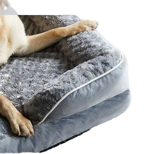 Modern Anti-Stress Orthopedic Memory Foam Large Dog Bed Factory Customized Minimalist Grey Velvet Cat Bolster Pet Furniture
