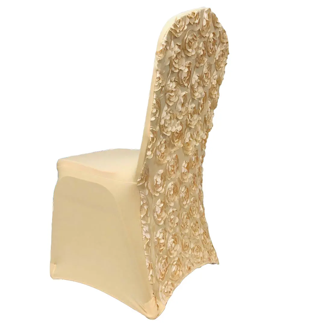 Strong Stretch Customized Gold Rosette Seat Cover Spandex Banquet Satin Flower Chair Cover For Wedding