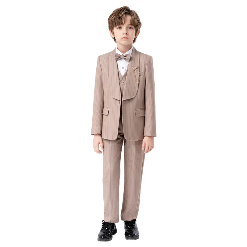 2024 New Hot-selling Plus Size Striped Western Clothing Vest Set For Boys Dress Host Piano Performance Service