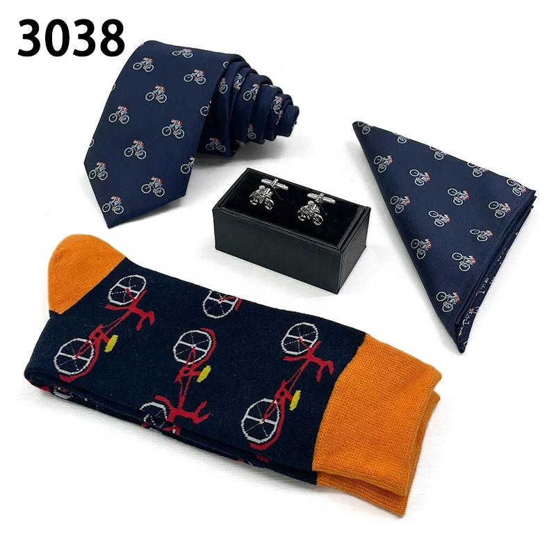 Custom design pocket square gravatas para homens modern cufflink necktie sets corbata funny socks with tie for socks