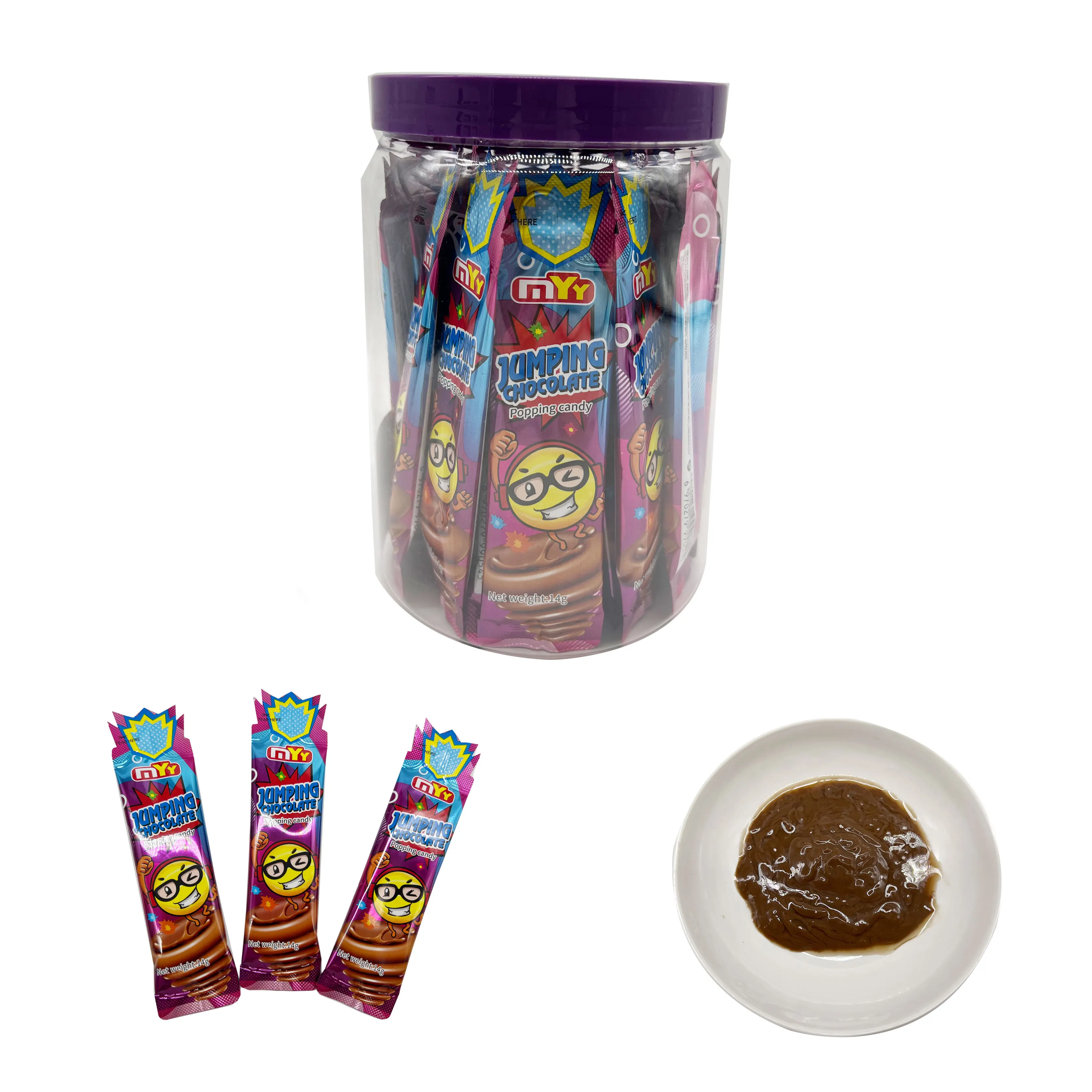 OEM Candy manufacturers bag packing halal liquid candy chocolate jam contains popping candy in bottle for kids for wholesale
