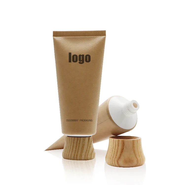 Custom Bamboo Cap Packaging Eco- Friendly 30ml 50ml 100g kraft Paper Sugar Cane Empty plastic Cosmetic Lotion Squeeze Soft Tube