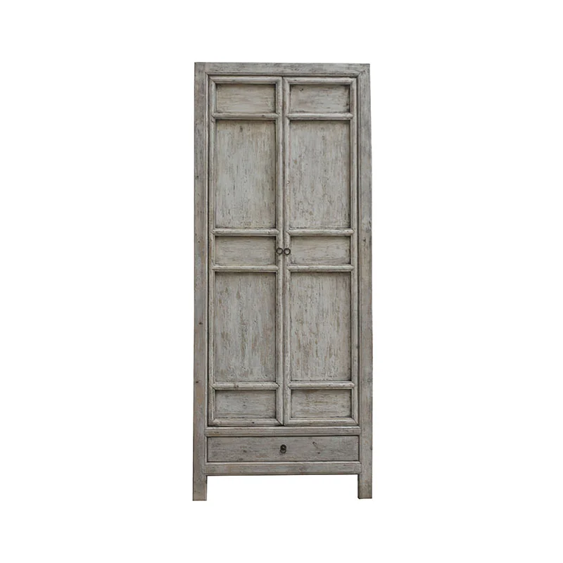 Chinese Asian antique shabby chic distressed painted two door closet wardrobe