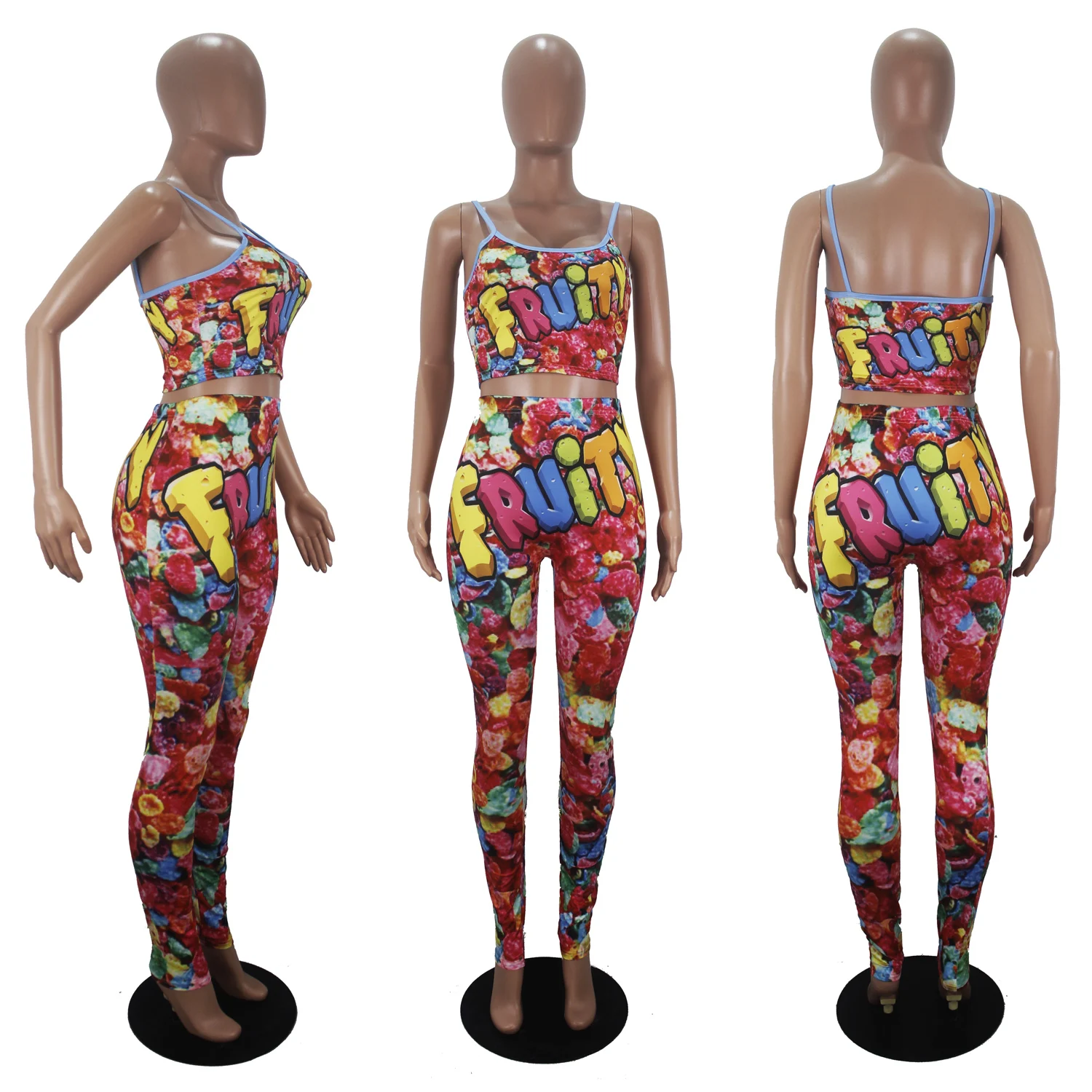 
Wholesale Custom 2020 Jogging Run Sling Women Sexy Clothes Snack Candy Skittles Booty Two Piece Short Set 