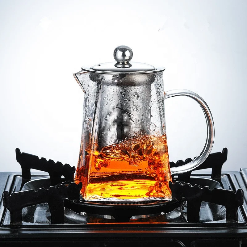 
550ml/20OZ Borosilicate Glass Teapot Heat Resistant Square Glass Teapot With Tea Infuser Filter Flower Tea Pot 