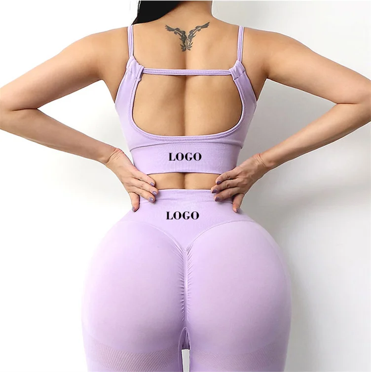 China Stylish Woman Active High Waist Butt Lift Fitness Pants And Bra Seamless Sports Yoga Gym Set