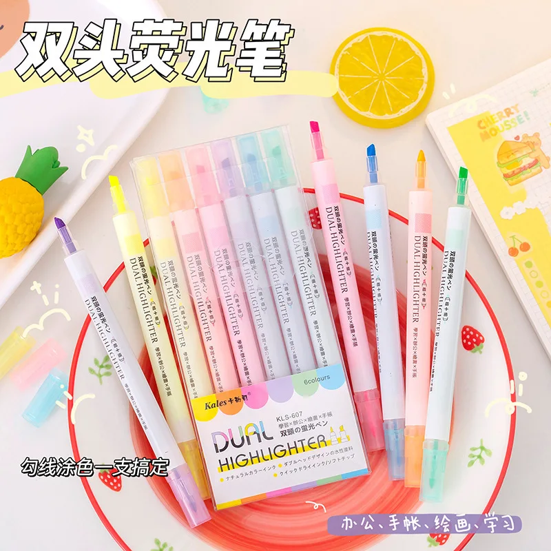 Colorful double-headed fluorescent pen student stationery classroom key mark marking pen graffiti hand account pen wholesale