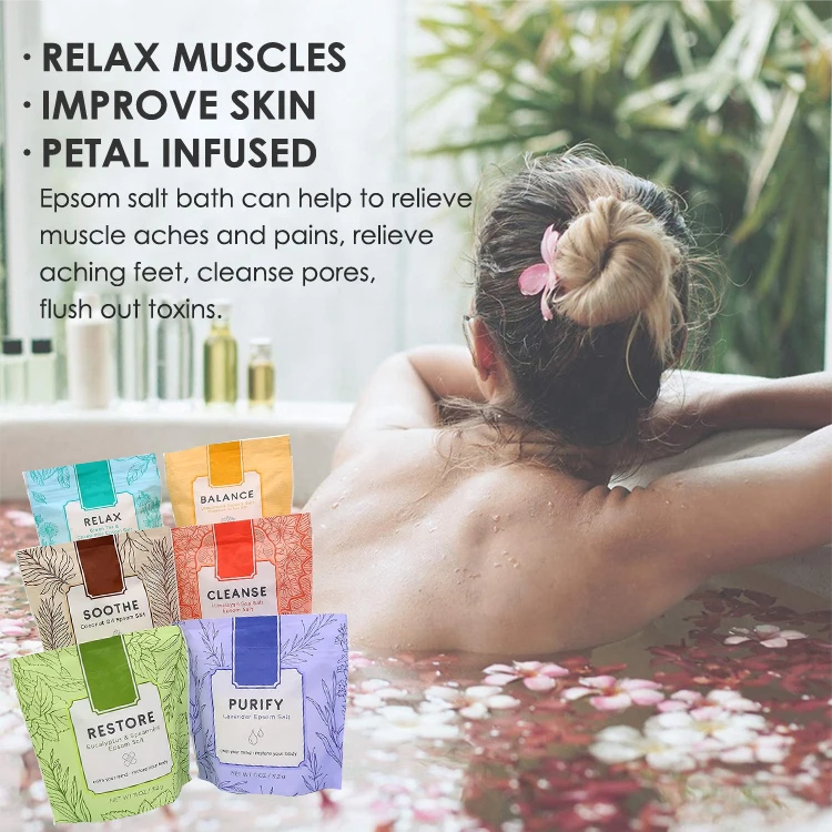 Salt Epsom Soak Custom OEM Natural Himalayan flavored Salt Rose Petal Body Scrub Milk Foot Soak Bathing Shower Epsom Salt Rub