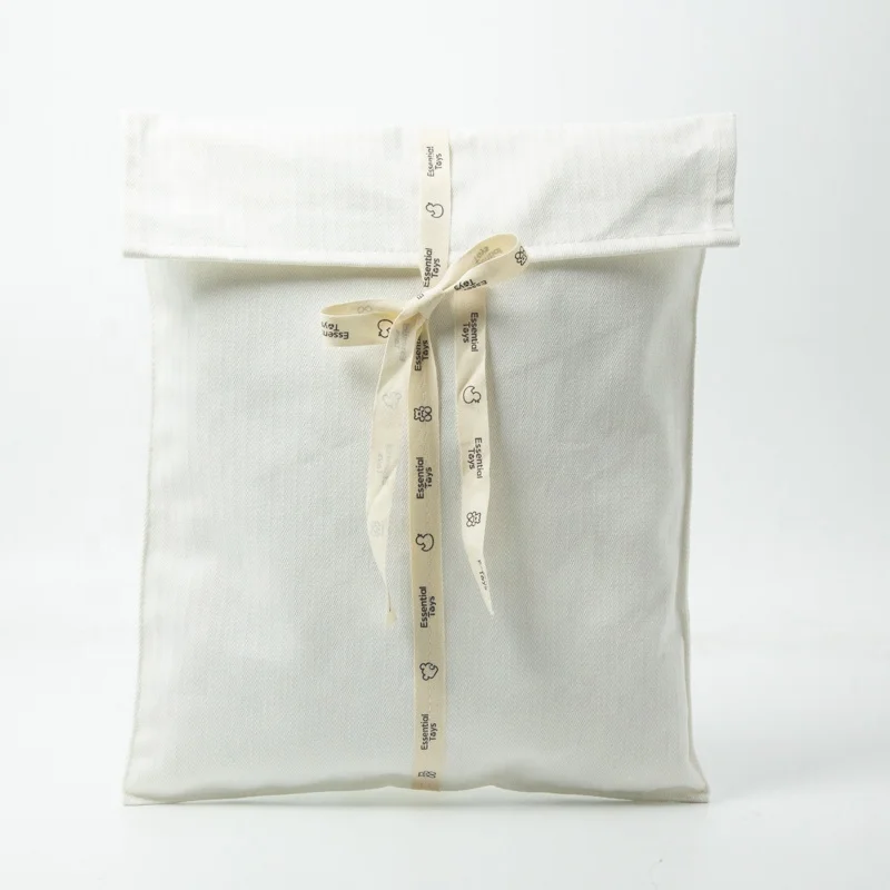 Custom Logo Printing White Cotton Envelope Pouch Cotton Envelope Gift Dust Bag With Printed Ribbon