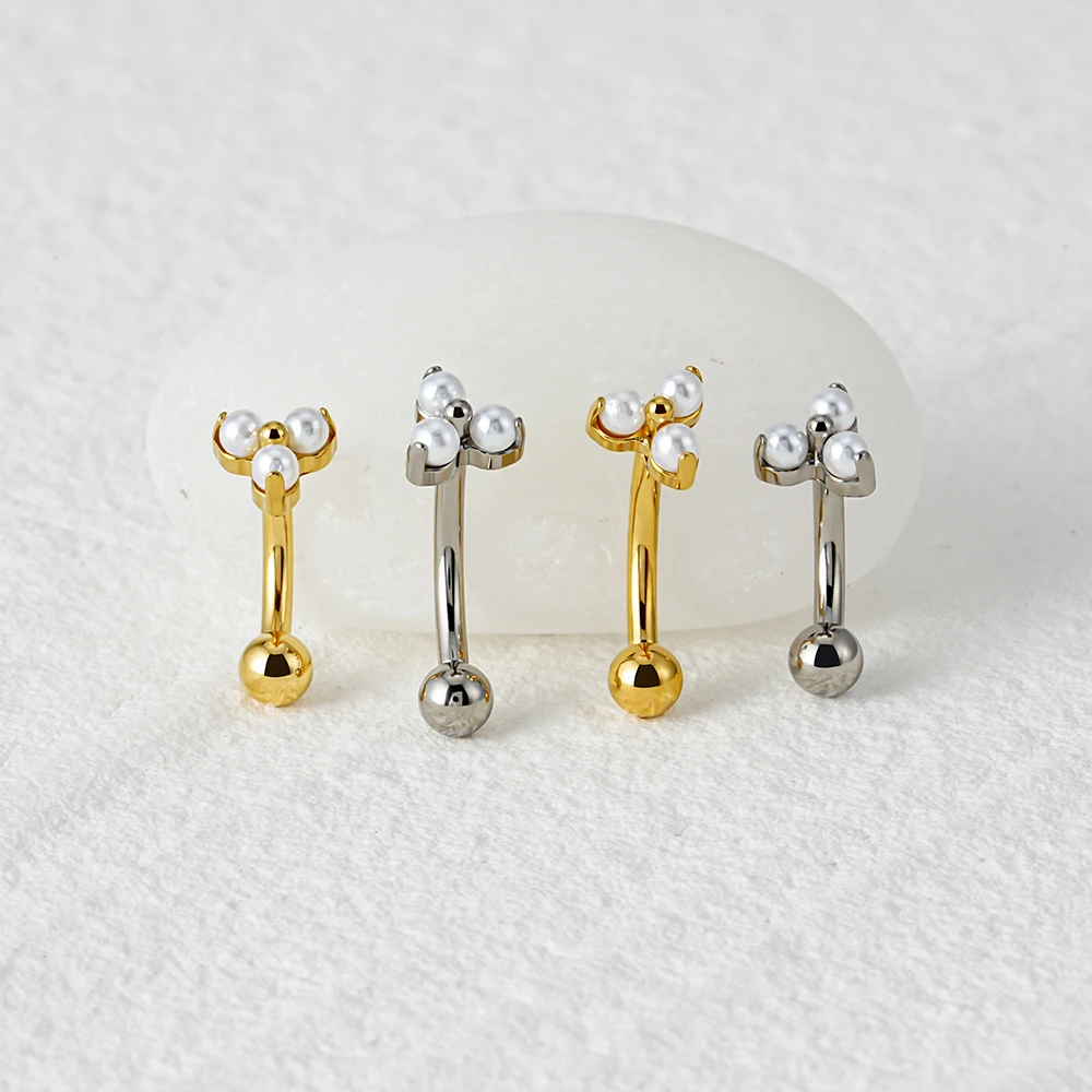 Right Grand ASTM F136 Titanium 16G Pearl Trinity Flower Labret Internally Threaded Rook Earring Eyebrow Piercing