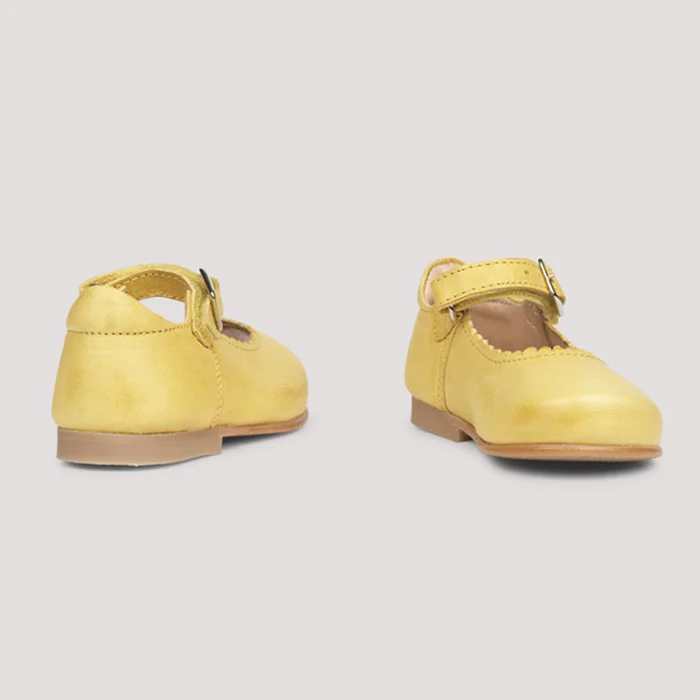 Испанская кожаная детская качественная обувь Мэри Джейн для детей маленькой девочки желтого цвета