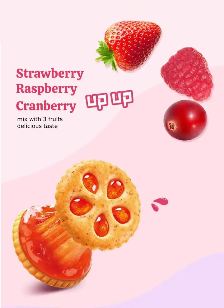 220gx20box Sandwich Biscuits Wholesale Fruit Biscuits and cookies Box Package Strawberry Raspberry Cranberry mixed Flavor Custom