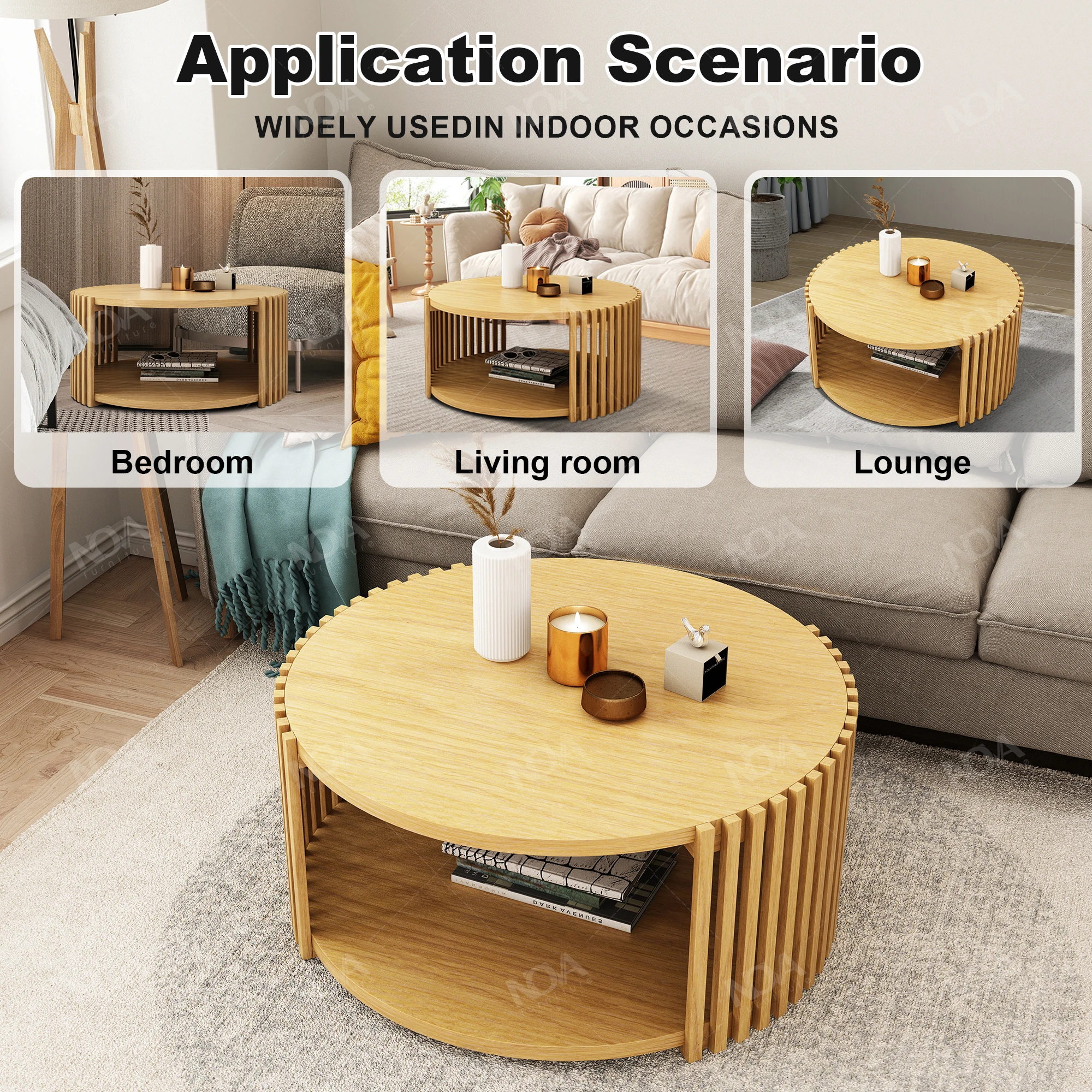 New Luka Series Modern Style Round Solid Wood Coffee Tea Table for Home Living Room Furniture Leisure Central End Shelf