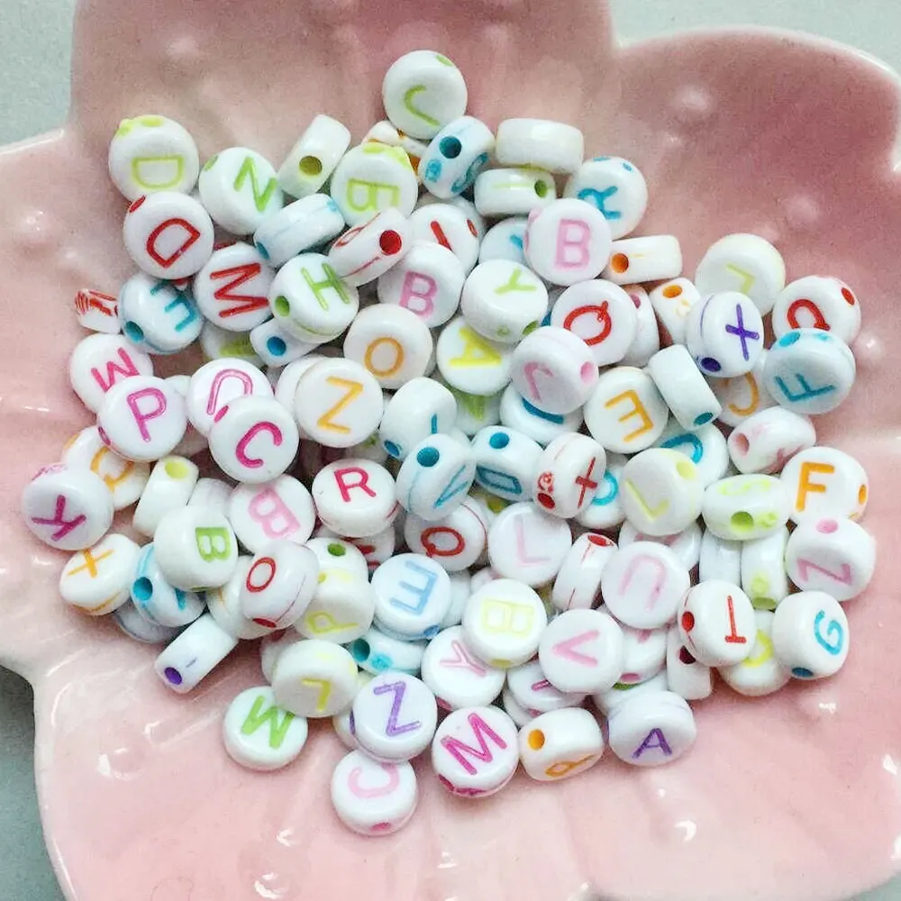 Fashion White Letter Alphabet Beads Plastic 4*7mm with Middle Hole Chunky Round Beads for Kids