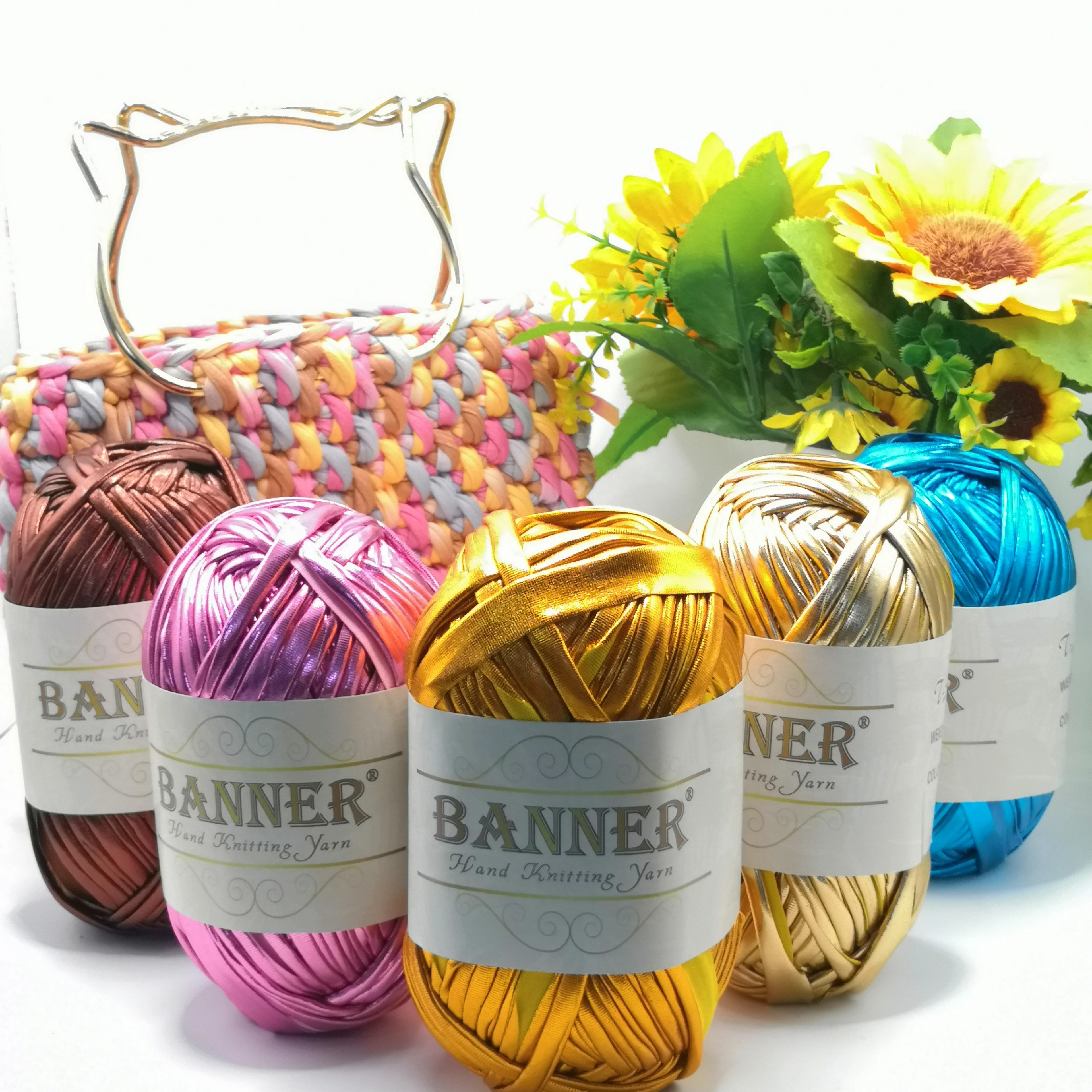 Shinny metallic faux leather crochet  cloth ribbon yarn 100g 32m t shirt yarn silver for Bag Blanket Cushion Projects