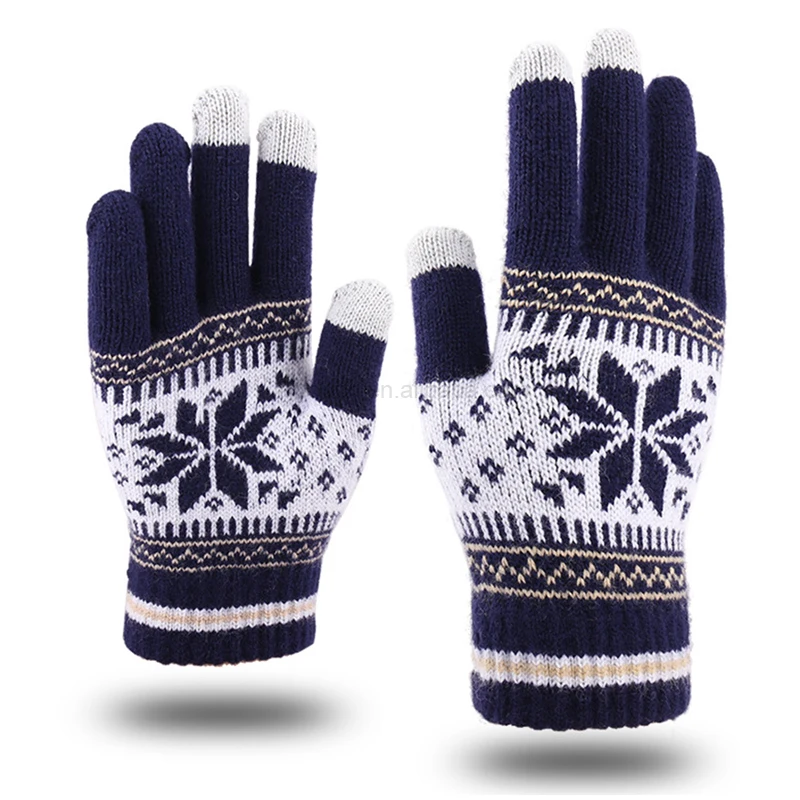 Jacquard Weave Snow Design Knitted Winter TouchScreen Gloves Winter Knit Warmer Touch Screen Mittens-----Accept Custom Design
