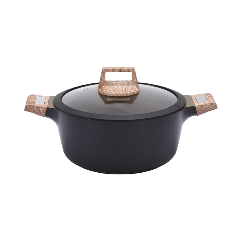 Deep Stock Soup Pot Die Cast Aluminum White Marble Non Stick Pots And Pans With Wooden Handle 20cm 24cm 28cm