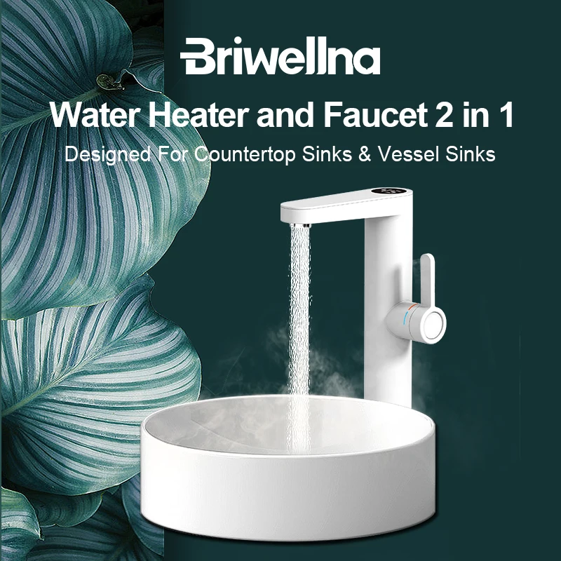 Briwellna New Arrival 3.2kW 220v IPX4 Modern Plastic Tall Instant Hot Water Tap Electric Faucet Water Heater Tap for Bathroom