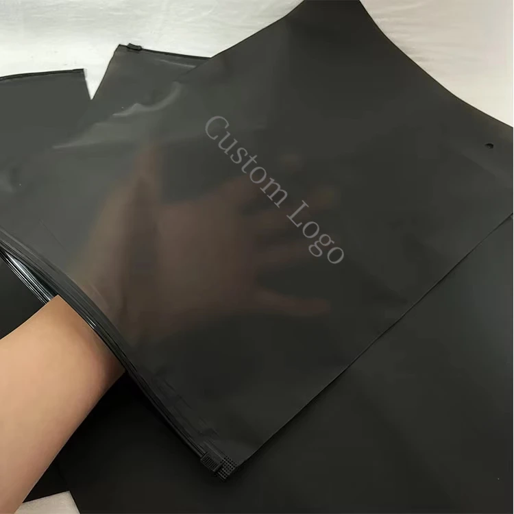 Matte Black Zipper Lock Frosted Plastic Packing Zipper Garment Packaging Bag For Clothes