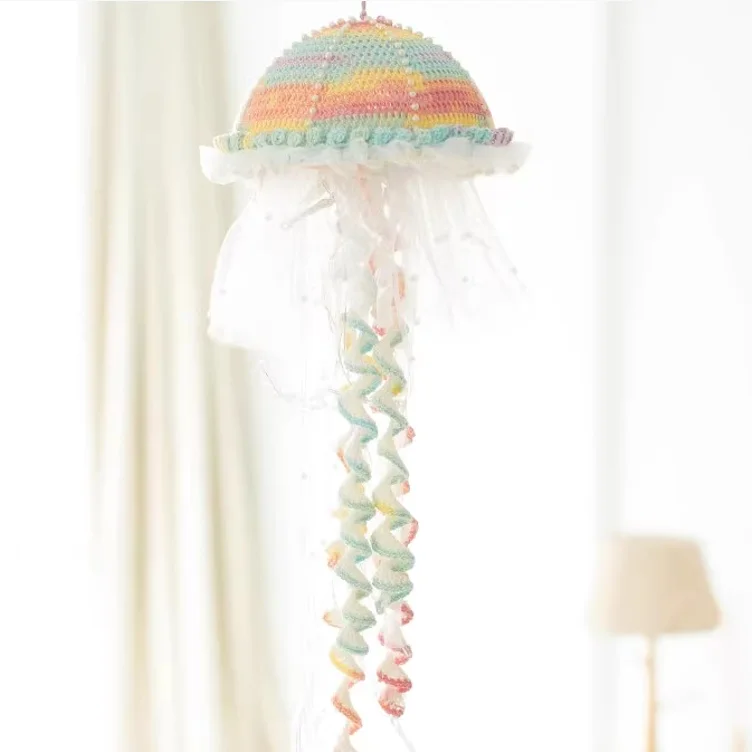 Multiple Colors Available  Beautiful Hanging Lights Handmade Knitted Dreamy Jellyfish Night Light Material Bag