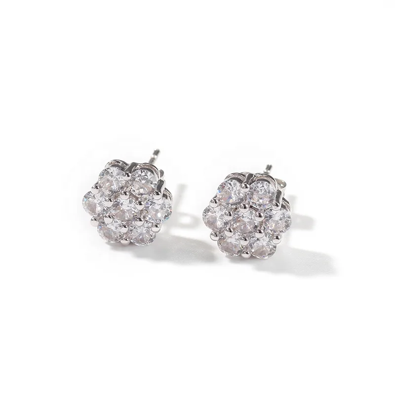  925 Sterling Silver Earrings Bling Snow Flower Cluster Shape Stud Screw Back For Women
