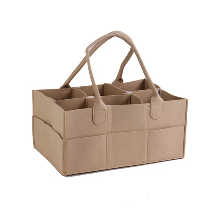 Wholesale Nursery Diaper Tote Bag Large Portable Car Travel Organizer Gray Felt Basket Baby Diaper Caddy