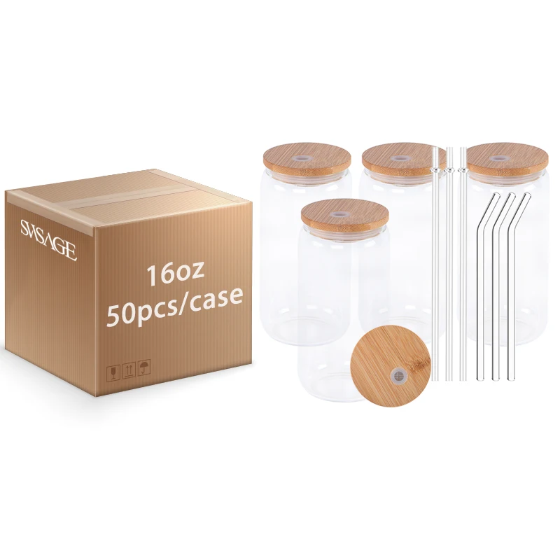 Usa Warehouse 16Oz 20Oz 25Oz Sublimation 16 Oz Clear Frosted Tumbler Glass Beer Can Shaped Cups Bamboo Lid Set With Straw