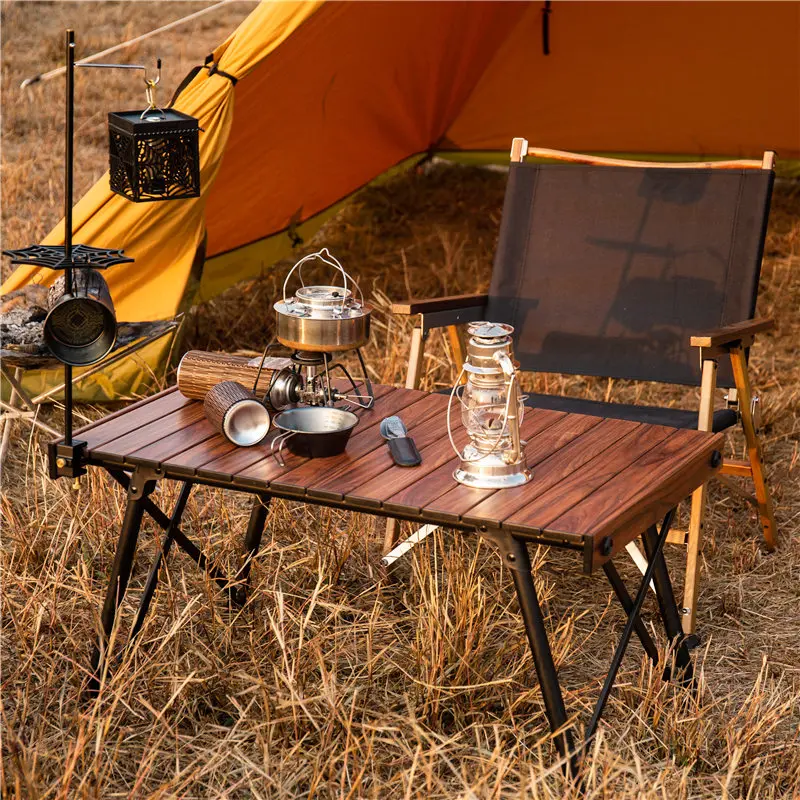 Onwaysports Outdoor Aluminium Folding Roll Wooden Grain Camping Adjustable Heights Table