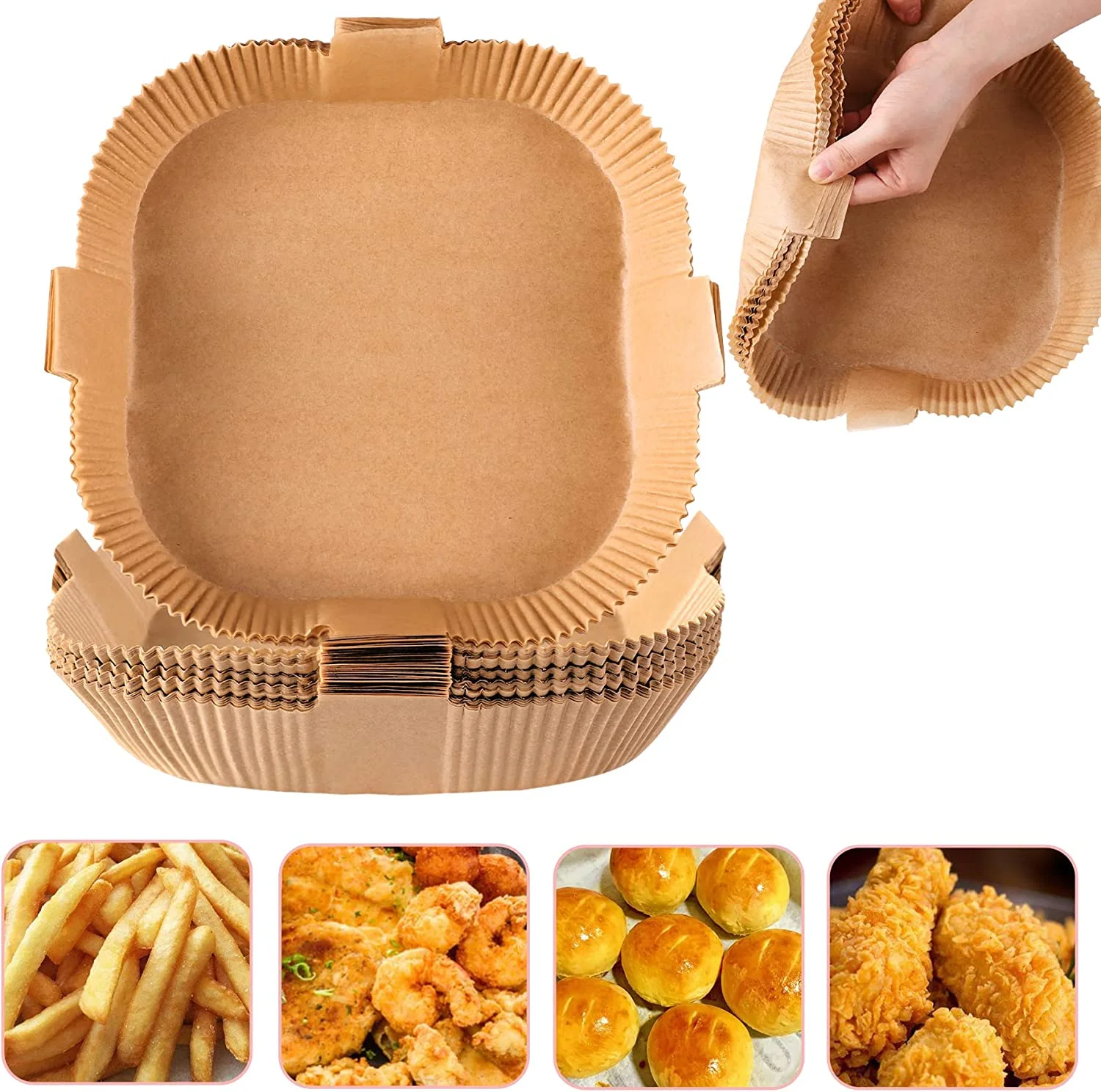 New arrivals air fryer oven Disposable Paper Liners Square Parchment Liner Baking Roasting Paper with lift tape handle