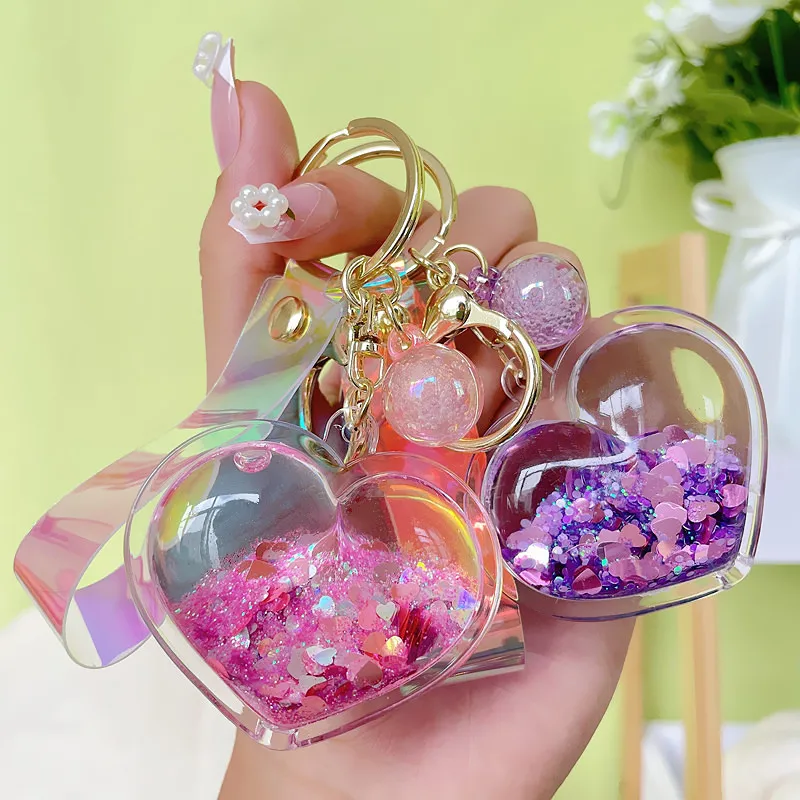 BSBH Cheap Price Custom Keychain Liquid Charms Glitter Floating Keychain For Car Key Ring Bag Wristlet Girl Fashion Keychains