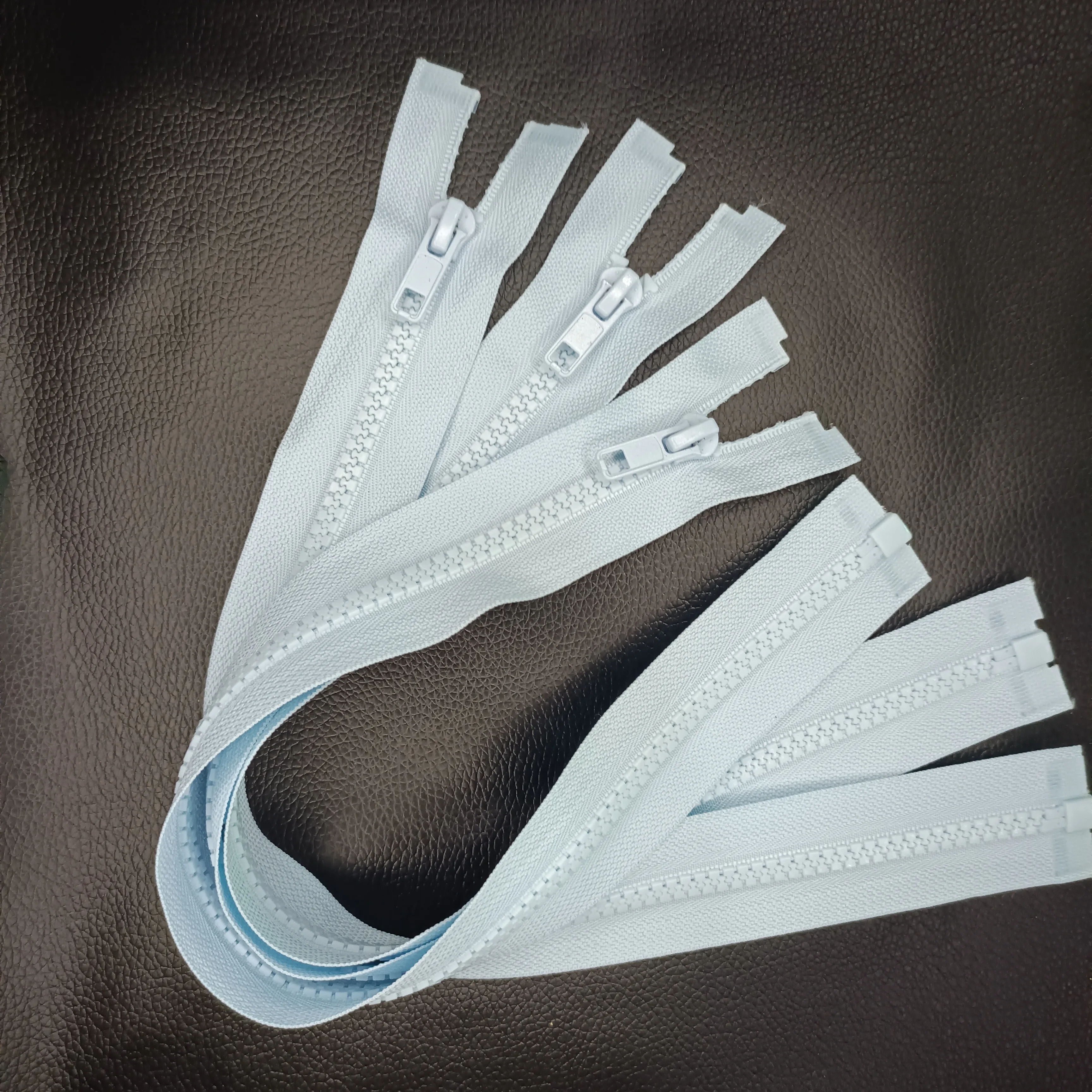 Light blue custom awesome Zip 5# Plastic Open end zippers with sliders for clothing