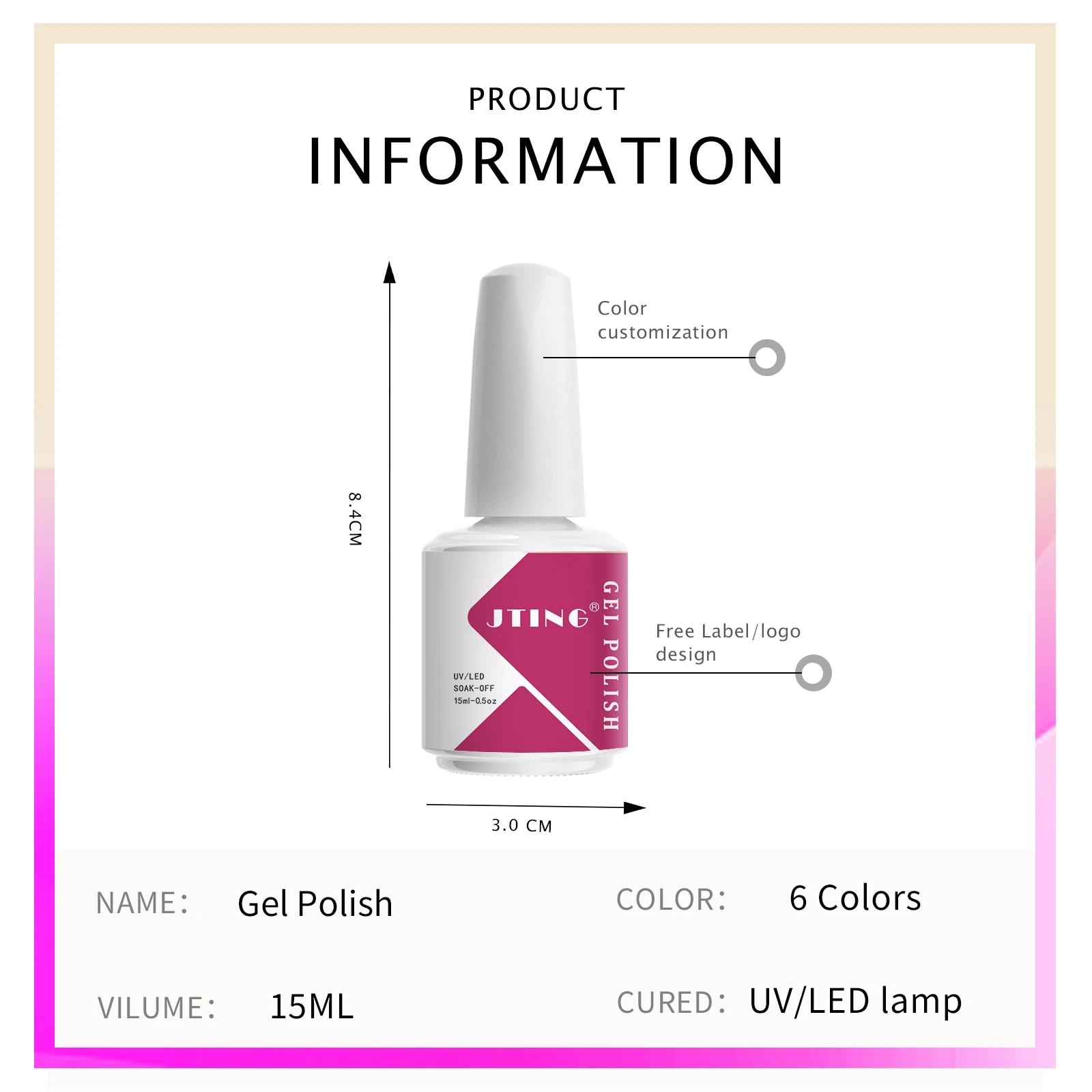 JTING New Colors Nail Art Manicure soak off 15ml French Nails Varnish Enamel Gel Nail Polish collection custom private label