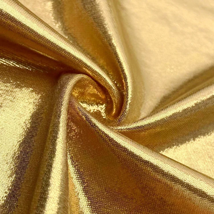 Золотой блестящий горячий штамп печать фольги на заказ вязаный полиэстер спандекс Джерси купальный костюм ткань для летнего бикини