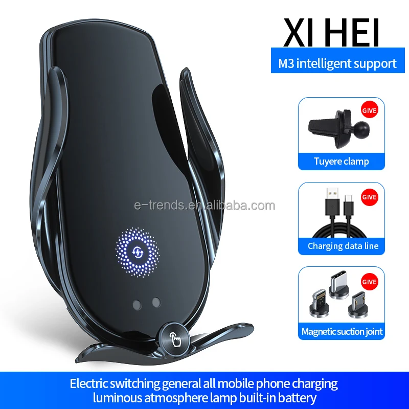 New Design 360 Degree Rotation Magnetic Car Wireless Charger Qi Smart Sensor Car Wireless Charger Phone Holder Auto Clamp