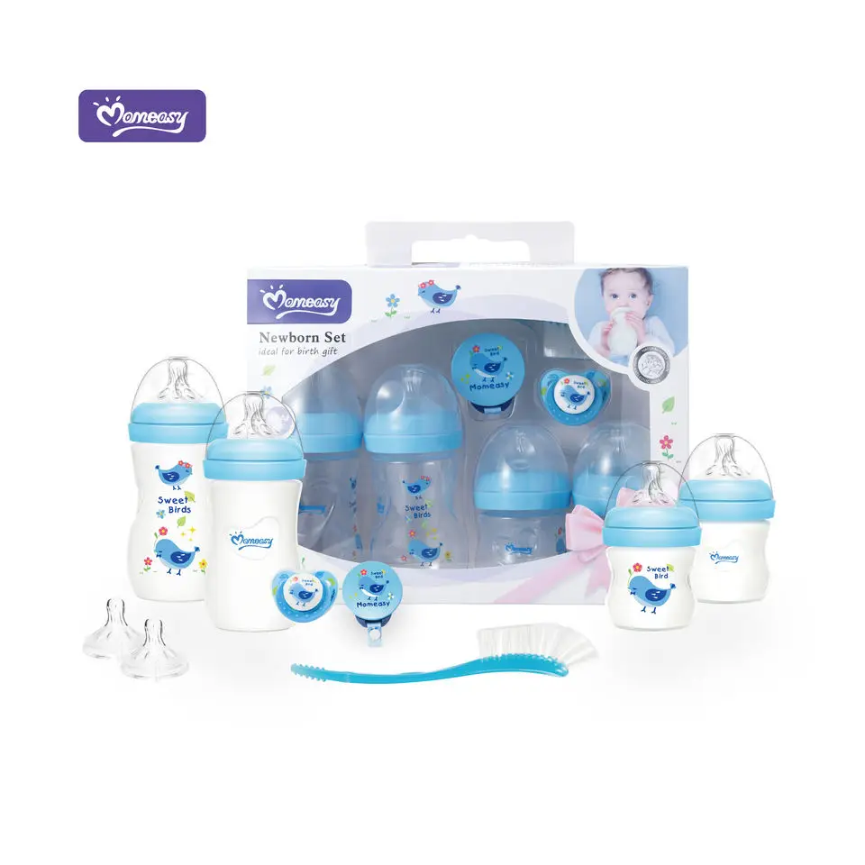 Custom momeasy Wide Neck Baby Feeding Bottles Gift Set Pink Blue Newborn Babies Bottles