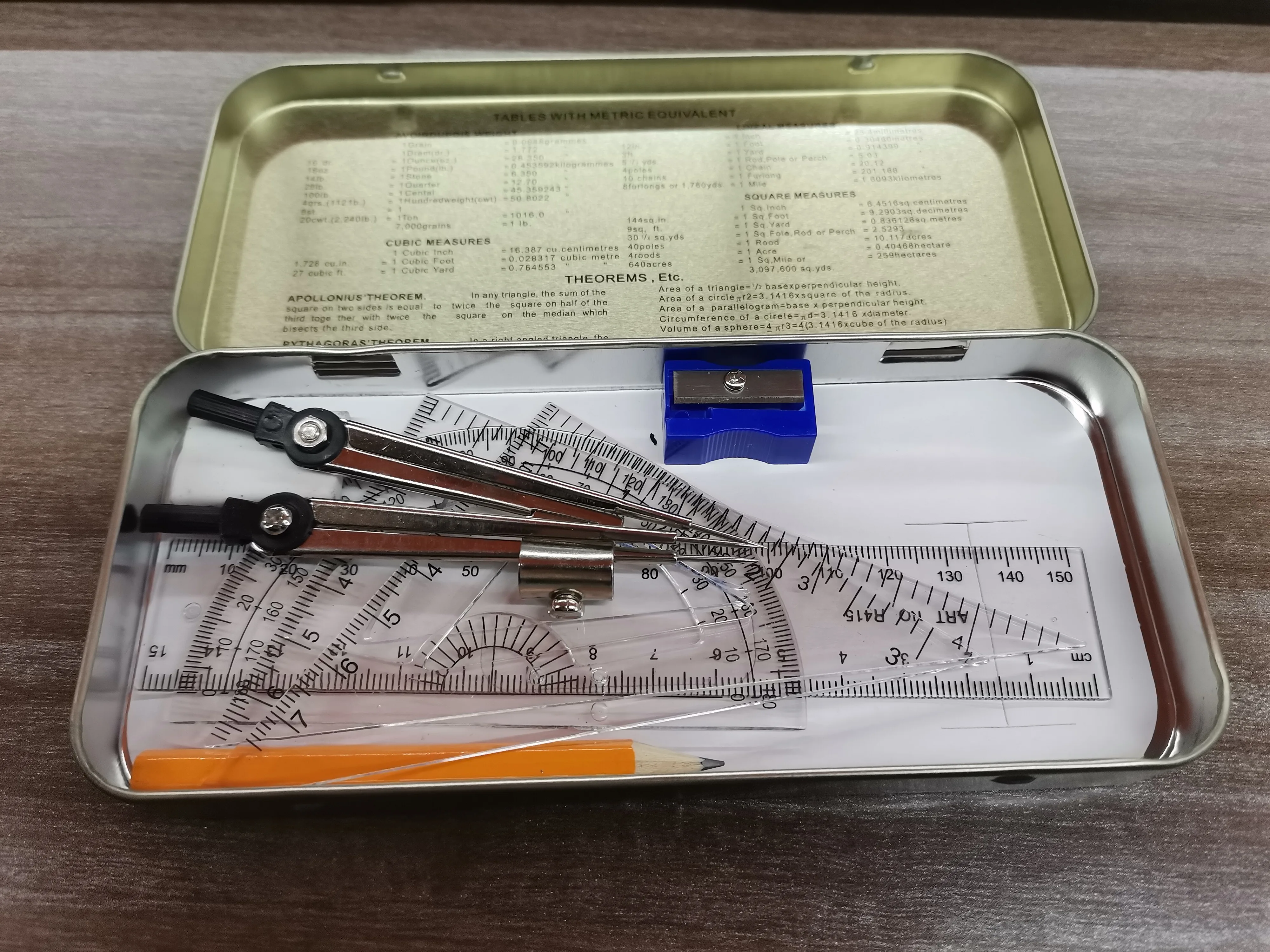 9pcs Mathematical compass Set School Student Stationery Geometry Iron Box Set instrument Math Set