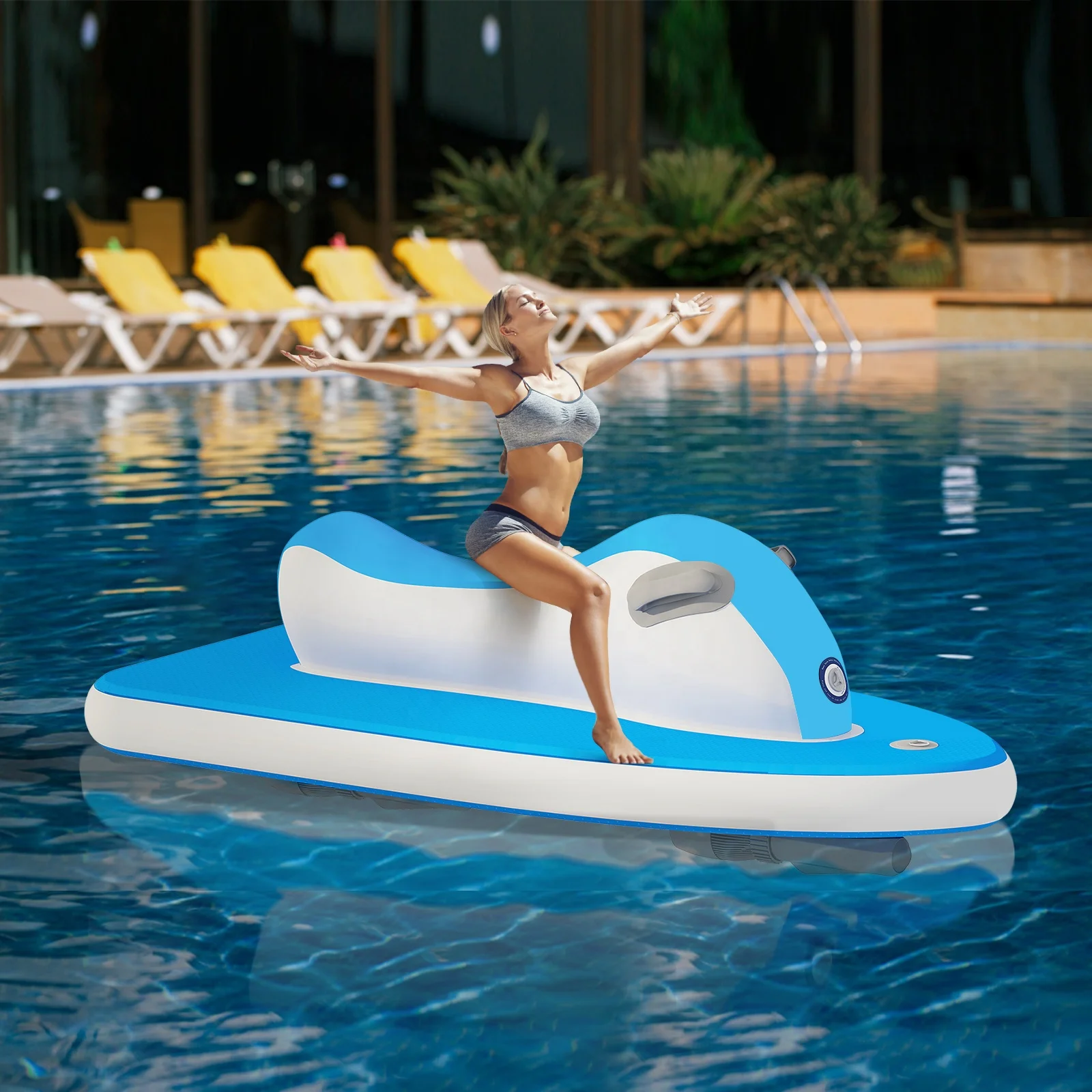 Outdoor Electric Motorized Drop stitch Inflatable Jet Ski Pool Float Boat Toys