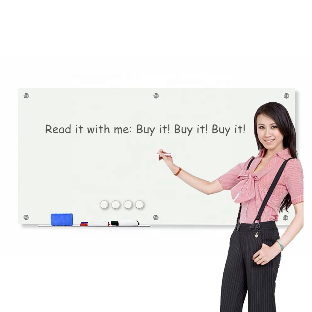 Hot Selling Large Sized Conference Room Demonstration Board Pure White Standard Glass Whiteboard