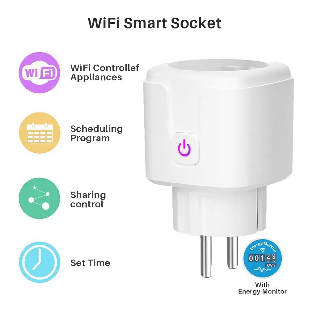  16A Wi-Fi Tuya Smart разъем питания (стандарт ЕС) монитор таймер приложение Life дистанционного Голосовое управление с Alexa Google Assistant