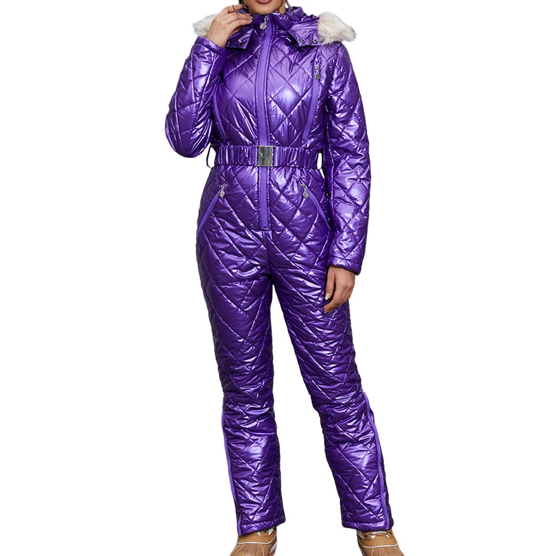 Custom Long Winter Jacket Ski Jumpsuit Skiing Sets Bodysuits Outdoor Snow Suits Women Zipper Hoodie Solid Color Snow Ski Suit