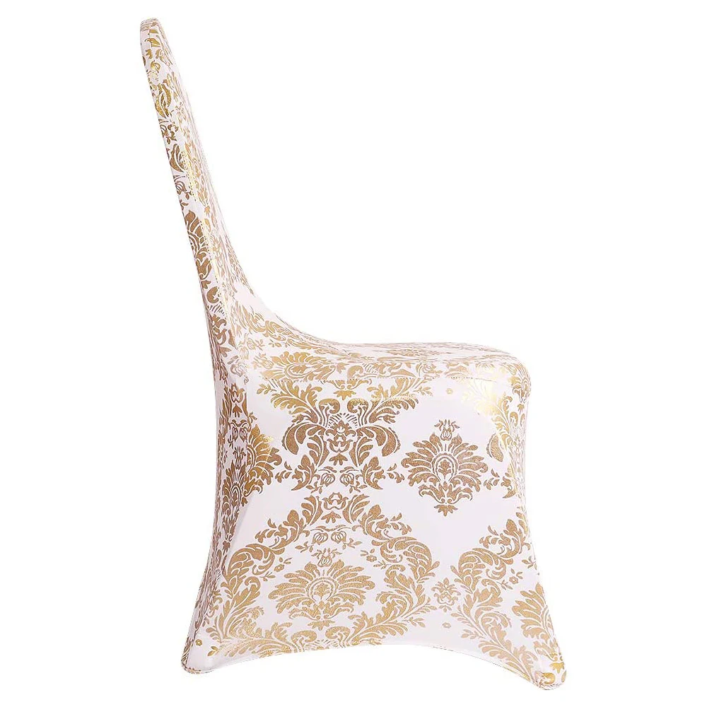Bronzing Gold Print Flower Removable Washable Spandex Chair Cover for Wedding Banquet Party