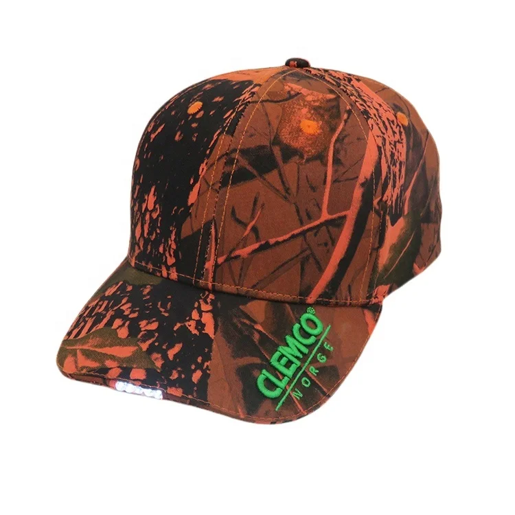 Custom Led  orange camo hunting cap 3d embroidery real tree orange camo hats fashion camouflage fishing hat